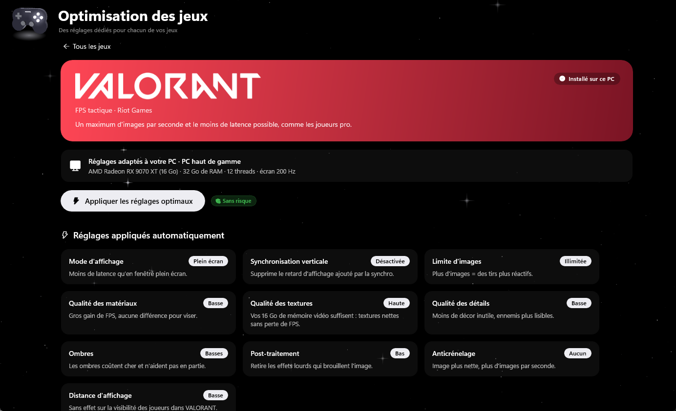 Réglages de Valorant dans STRYXTUNE